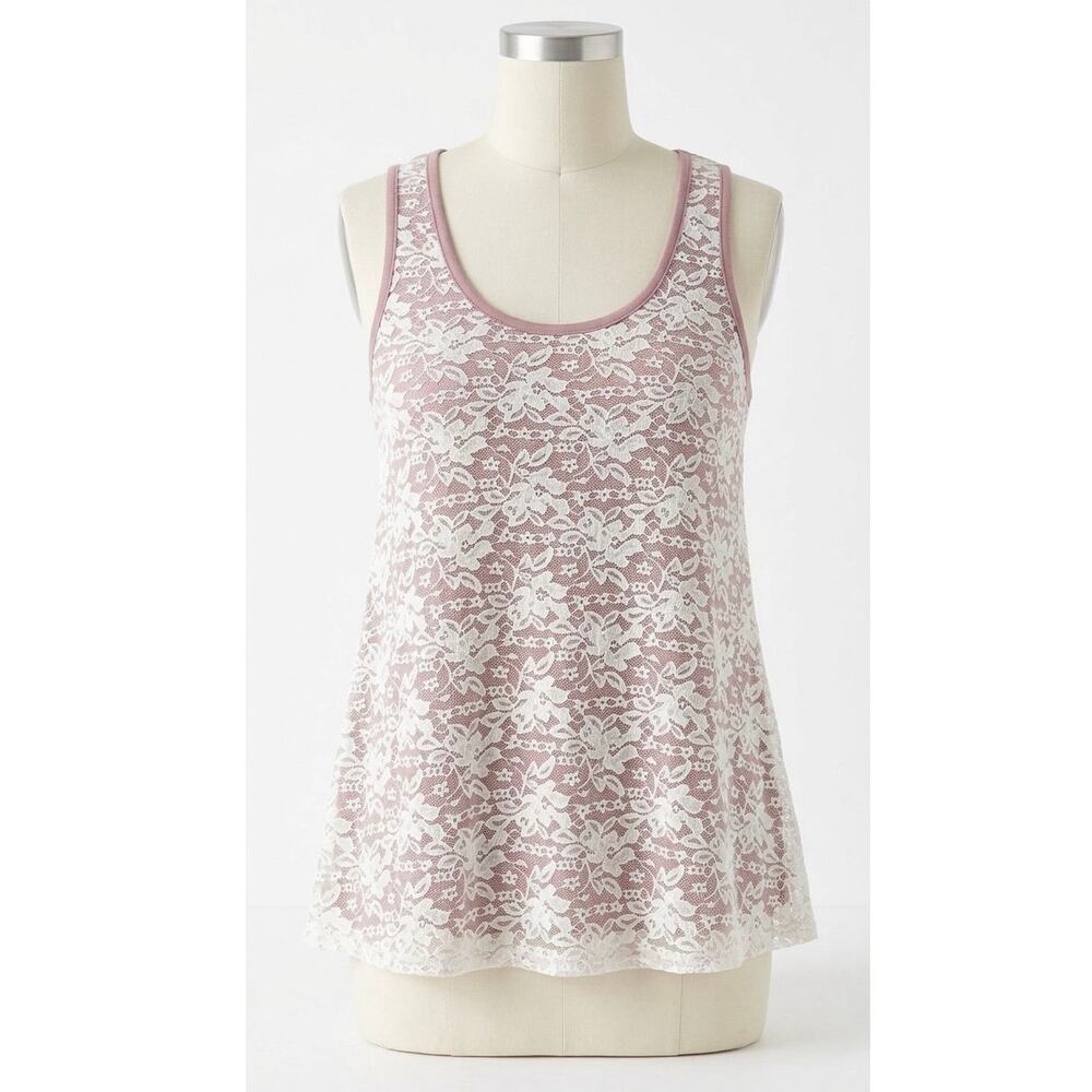 MAUVE Pink Floral Lace Overlay Tank Top XL Soft Racerback Layering Sleeveless